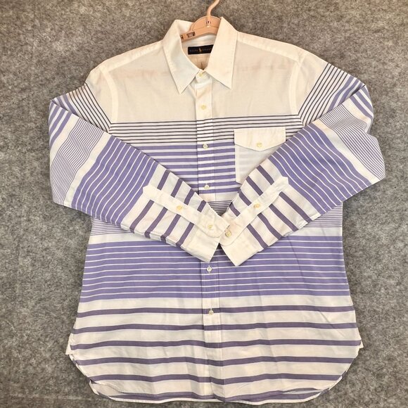 Ralph Lauren Mens XL White & Blue Striped Button Down Long Sleeve Dress Shirt - Picture 9 of 11